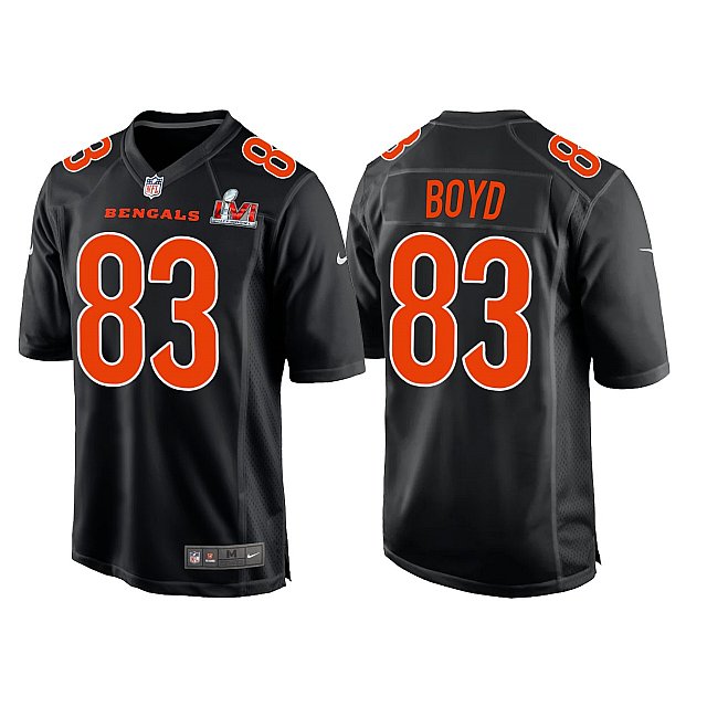 Men's Cincinnati Bengals #83 Tyler Boyd 2022 Black Super Bowl LVI Game Stitched Jersey Men's Cincinnati Bengals #83 Tyler Boyd 2022 Black Super Bowl LVI Game Stitched Jersey